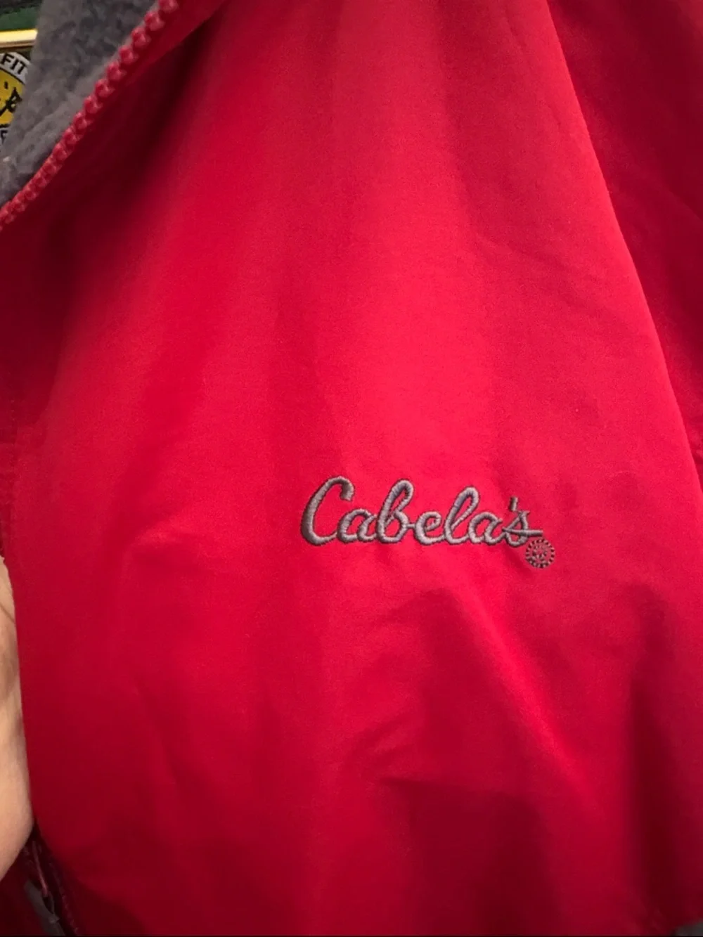Cabela’s men’s XL Red and Gray Hooded fleece-lined full-zip jacket.